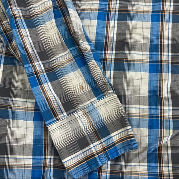 Vintage Wrangler Men’s Pearl Snap Flannel Size XLT blue and grey rancher cowboy - Picture 8 of 9